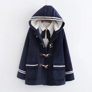 Contrast Stripe Toggle Hooded Coat