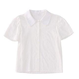 Short Sleeve Lace Trim Collared Shirt