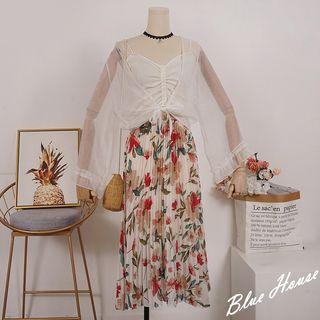 Flower Print Midi Accordion Pleat Skirt