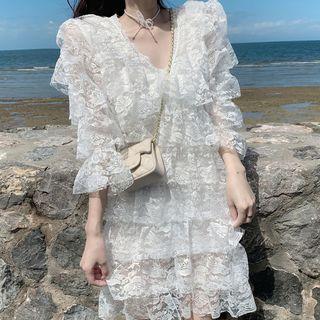 3/4-sleeve Lace Layered Dress