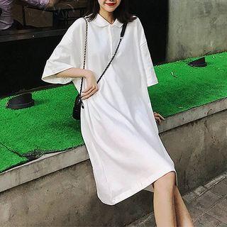 Plain Elbow-sleeve Oversize Polo Shirt Dress