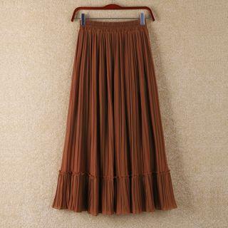 Plain Pleated Chiffon Midi Skirt
