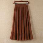 Plain Pleated Chiffon Midi Skirt