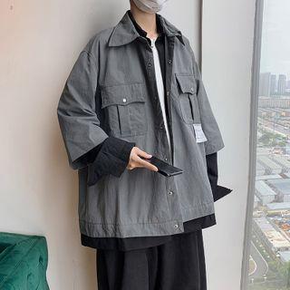 Mock Two Piece Cargo Single Breasted Shirt