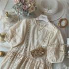 Lace Trim Eyelet Short-sleeve Blouse