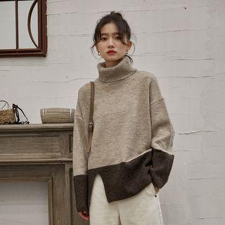 Turtleneck Front Slit Sweater