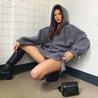Slit-side Oversized Sherpa-fleece Hoodie