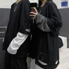 Couple Matching Mock Two-piece Long-sleeve Ripped T-shirt