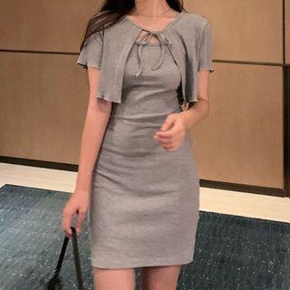Set: Lace-up Cropped Cardigan + Mini Sheath Tank Dress