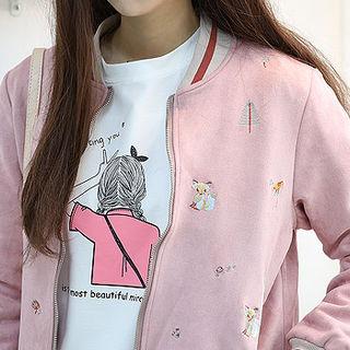 Embroidered Faux-suede Bomber Jacket