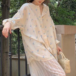 Floral Print Shirt / Spaghetti Strap Lace Midi Dress