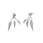Sterling Silver Simple And Fashion Willow Leaf Stud Earrings With Cubic Zircon Silver - One Size