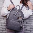 Faux Leather Backpack With Bear Charm