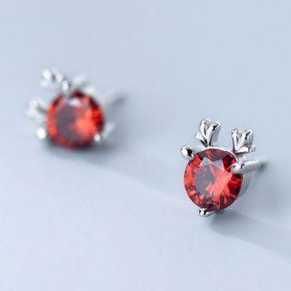 Deer Rhinestone Sterling Silver Dangle Earring 1 Pair - Red - One Size