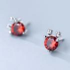 Deer Rhinestone Sterling Silver Dangle Earring 1 Pair - Red - One Size