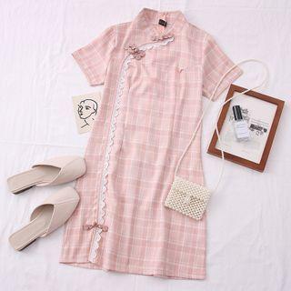 Lace-trim Frog-button Qipao Mini Dress
