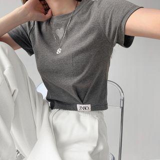 Heart-embroidered Ruched Crop T-shirt In 6 Colors