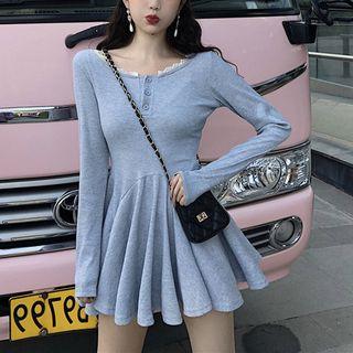 Sleeveless / Long-sleeve Pleated Mini Dress