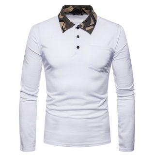 Long-sleeve Camo Panel Polo Shirt