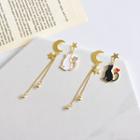 Non-matching Cat & Crescent Drop Earring / Clip-on Earring