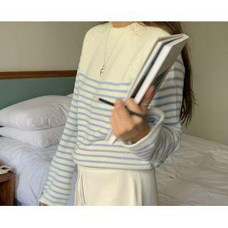 Raglan-sleeve Stripe Knit Top One Size