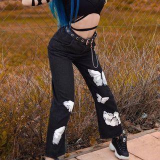 Butterfly Print Loose Fit Jeans