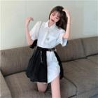 Short-sleeve Loose-fit Blouse / Asymmetrical Skirt