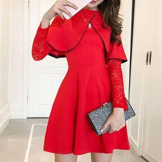 Lace Panel Capelet A-line Dress