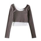 Long-sleeve Mock Two-piece Two-tone Top