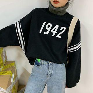 Mock-neck Long Sleeve Lettering Sweatshirt