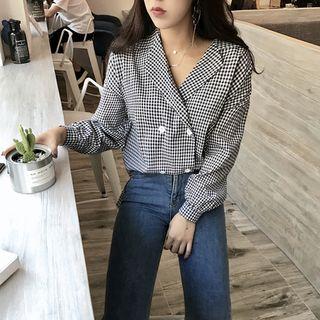 Double-breasted Gingham Long-sleeve Shirt