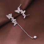 Non-matching Rhinestone Butterfly Stud Earring 1 Pair - Silver - One Size