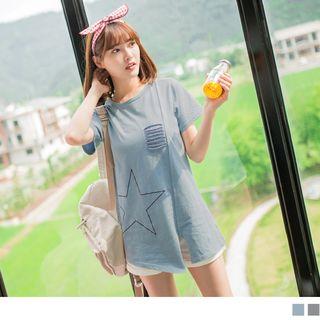 Asymmetric Hem Star Print Ripped T-shirt