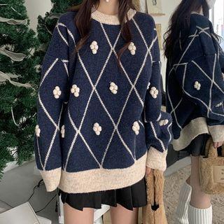 Long-sleeve Plaid Knit Sweater (various Designs)