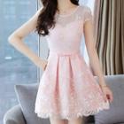 Flower Embroidered Short-sleeve A-line Dress