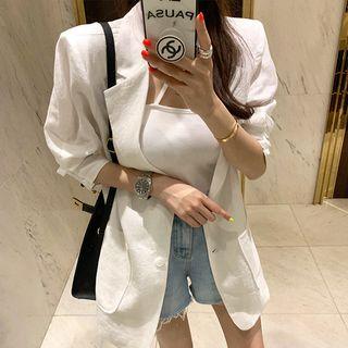 3/4-sleeve Shoulder Padded Blazer