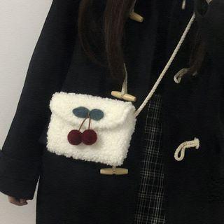 Cherry Applique Fleece Crossbody Bag White - One Size