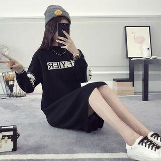 Lettering Bear Applique Sweater Dress