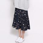 Pleated Floral Pattern Midi Skirt