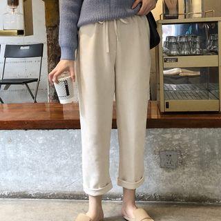 Plain Straight-leg Drawstring Pants