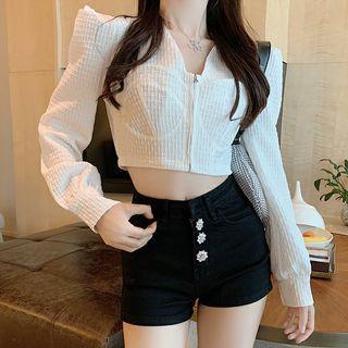 V-neck Zip Cropped Top