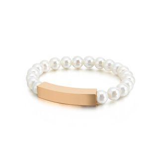 Fashion And Elegant Rose Gold 316l Stainless Steel Rectangular Imitation Pearl Beaded Bracelet Rose Gold - One Size