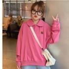Bear Embroidered Long-sleeve Polo Shirt