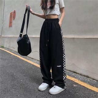 Checkered Trim Wide Leg Sweatpants