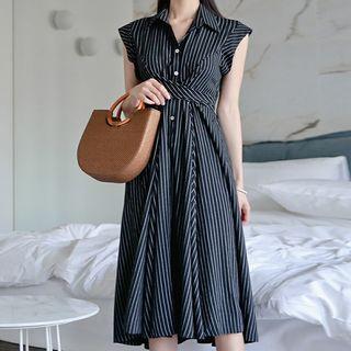 Striped Sleeveless A-line Shirtdress