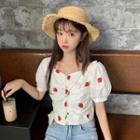 Strawberry Embroidered Short-sleeve Top As Shown In Figure - One Size
