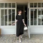 Plus Size Ringer Puff-sleeve Long Dress