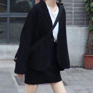 Set: Double Button Blazer + A-line Skirt