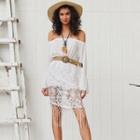 Off-shoulder Tasseled Lace Sheath Dress