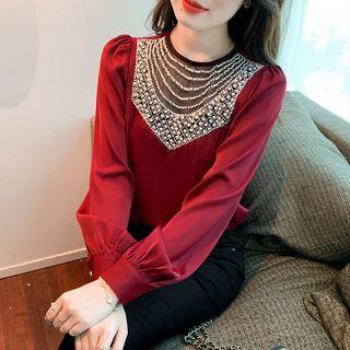 Round-neck Panel Silky Shirt